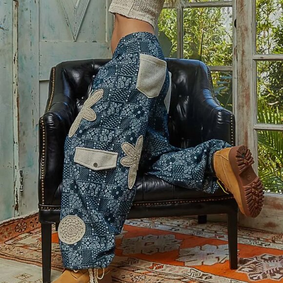 POL Starweave Patchwork Joggers Crochet Star Detail Boho Pants Size Various - Picture 6 of 9